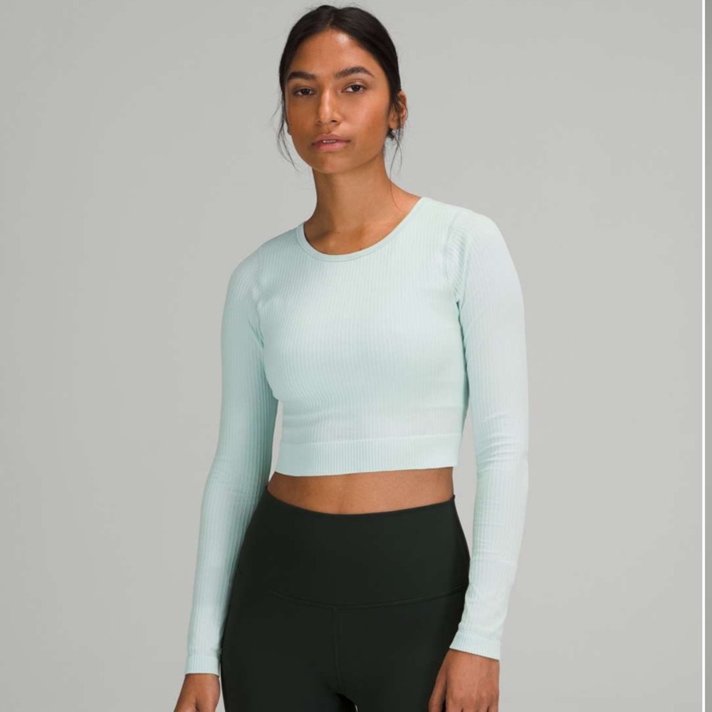 Lululemon ebb to street long sleeve blue cropped workout top size 12